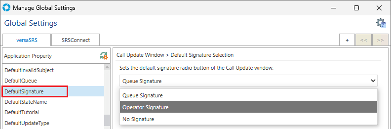 Global Settings DefaultSignature set to Operator Signature