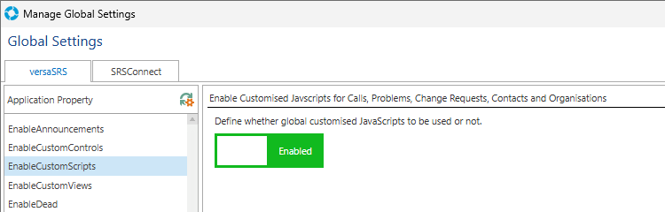 Global Settings Enable Custom Scripts