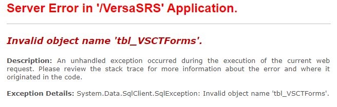 Error Invalid object name tbl_VSCTForms