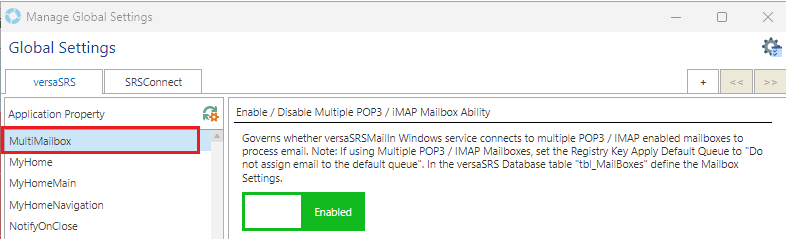 Global Settings Application Property MultiMailbox