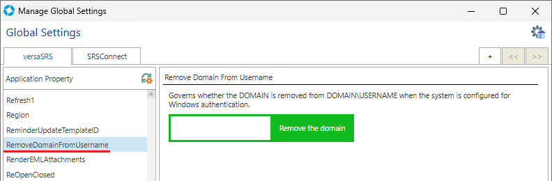 Global Settings RemoveDomainFromUsername Enabled