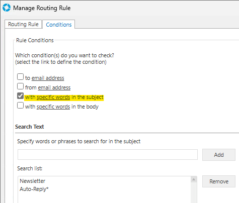 Routing Rule Spam Subject Conditions