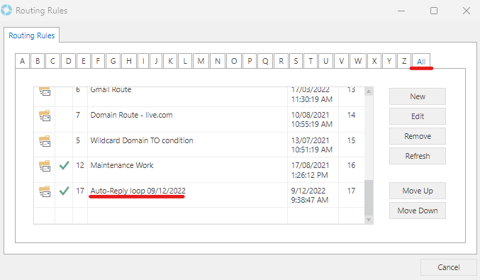 Routing Rules All Tab