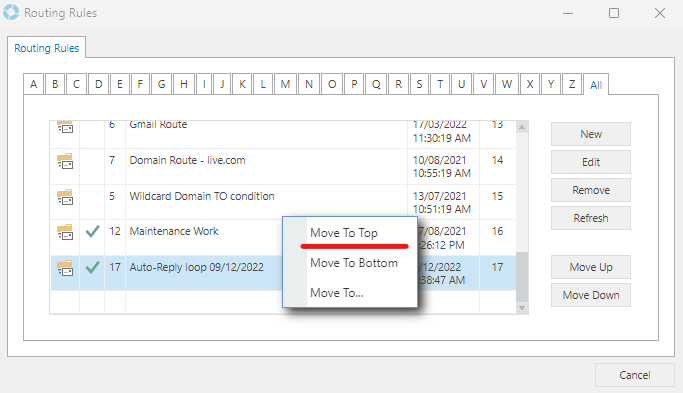 Routing Rules Move To Top