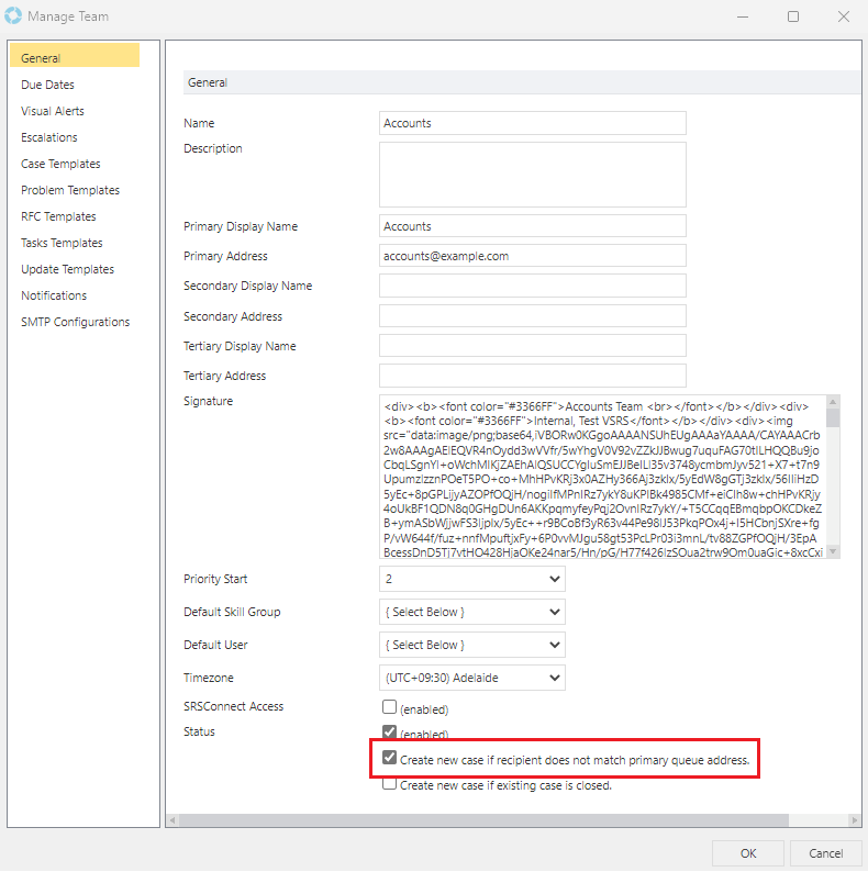 Team Enable Create New Case on Primary Address Mismatch