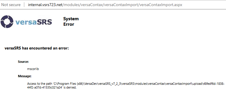 versaContax mscorlib Access 'versaContaxImport/uploads' Denied