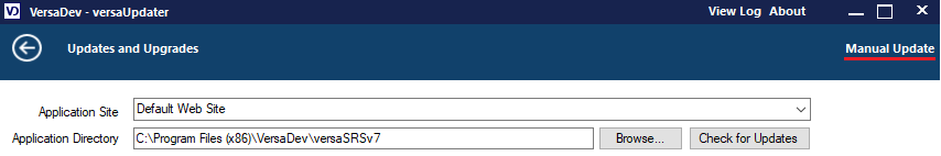 versaUpdater Manual Update option