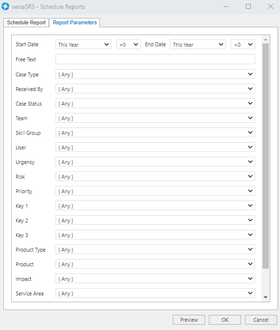 New Report Parameters settings